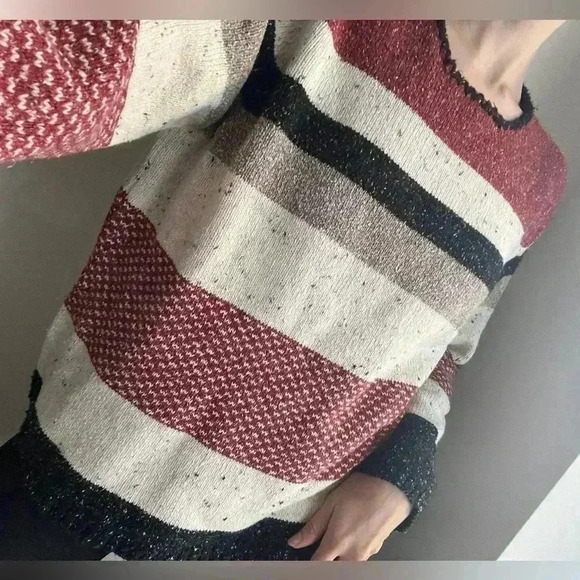 Northern Reflections Womens Red Striped Knit Cotton Cottagecore Sweater Large - Picture 4 of 12